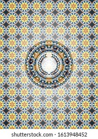 laurel wreath icon inside arabic badge. Arabesque decoration.