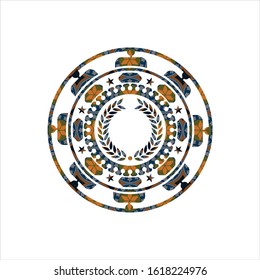 laurel wreath icon inside arabic badge. Arabesque decoration.