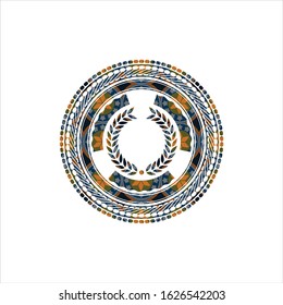 laurel wreath icon inside arabic emblem background. Arabesque decoration.