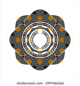 laurel wreath icon inside arabic style badge. Arabesque decoration. 