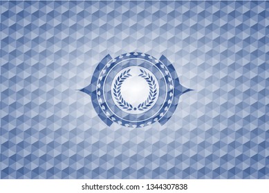 laurel wreath icon inside blue badge with geometric background.