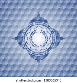 laurel wreath icon inside blue badge with geometric pattern.
