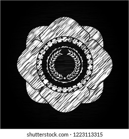 laurel wreath icon inside chalkboard emblem on black board