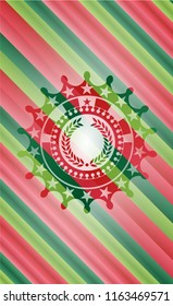 laurel wreath icon inside christmas colors style badge.