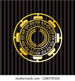 laurel wreath icon inside gold badge or emblem