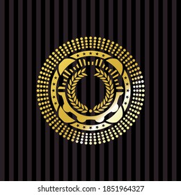 laurel wreath icon inside gold badge or emblem. 