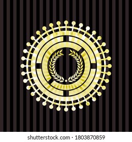 laurel wreath icon inside golden badge or emblem. 