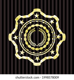 laurel wreath icon inside golden badge or emblem. 