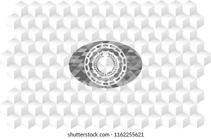 laurel wreath icon inside grey icon or emblem with geometric cube white background