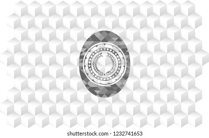 laurel wreath icon inside grey emblem. Vintage with geometric cube white background