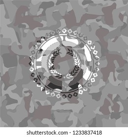 laurel wreath icon inside grey camouflage texture