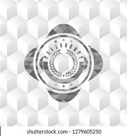 laurel wreath icon inside grey emblem. Vintage with geometric cube white background