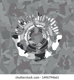 laurel wreath icon inside grey camouflage texture