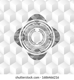icono de laurel en el interior del emblema gris con fondo blanco de cubo geométrico