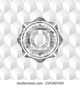 icono de laurel wreath dentro del emblema gris. Retro con fondo blanco cubo geométrico. 