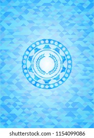 laurel wreath icon inside light blue mosaic emblem