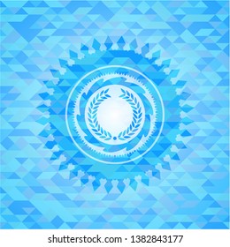 laurel wreath icon inside light blue mosaic emblem