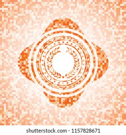 laurel wreath icon inside orange mosaic emblem with background