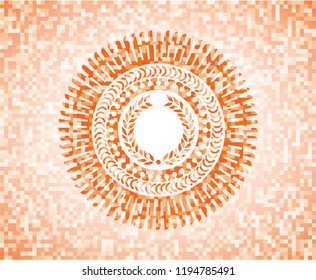 laurel wreath icon inside orange mosaic emblem