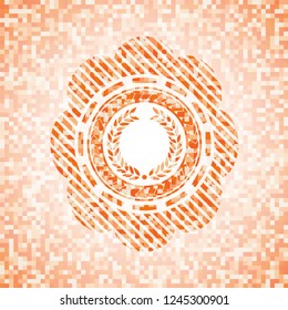 laurel wreath icon inside orange mosaic emblem with background