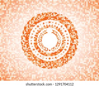 laurel wreath icon inside orange tile background illustration. Square geometric mosaic seamless pattern with emblem inside.