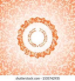 laurel wreath icon inside orange tile background illustration. Square geometric mosaic seamless pattern with emblem inside.