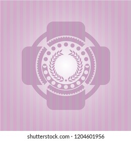 laurel wreath icon inside pink emblem. Vintage.
