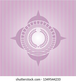 laurel wreath icon inside pink emblem. Vintage.