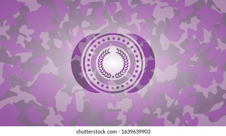 laurel wreath icon inside pink camouflage emblem