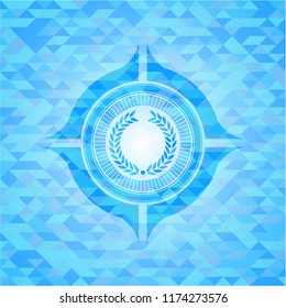 laurel wreath icon inside realistic light blue mosaic emblem