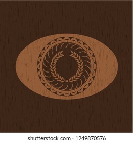 laurel wreath icon inside realistic wood emblem