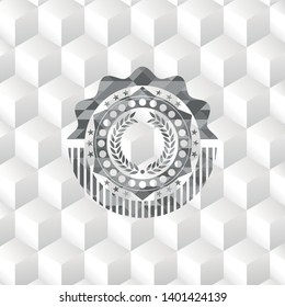 laurel wreath icon inside realistic grey emblem with cube white background