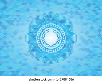 laurel wreath icon inside realistic light blue emblem. Mosaic background