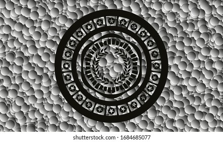 Lorbeerkranz-Symbol in einem realistischen dunklen Emblem mit grauem Hintergrund. Vektorillustration Illustration. Detaillierte Angaben.