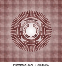 laurel wreath icon inside red seamless geometric emblem.