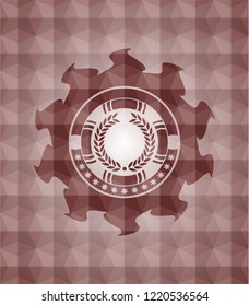 laurel wreath icon inside red geometric pattern emblem. Seamless.