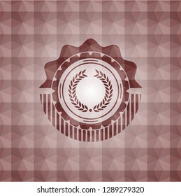 laurel wreath icon inside red badge with geometric pattern. Seamless.
