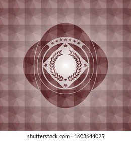 laurel wreath icon inside red seamless badge with geometric pattern background.