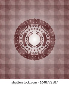 laurel wreath icon inside red seamless badge with geometric pattern background.