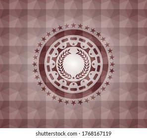 laurel wreath icon inside red polygonal badge. Seamless. 
