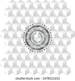 laurel wreath icon inside retro style grey emblem with geometric cube white background