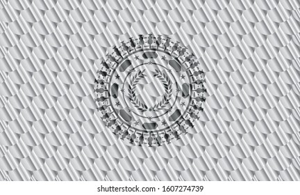 laurel wreath icon inside silver emblem. Scales pattern. Vector Illustration. Detailed.