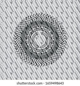 laurel wreath icon inside silver badge. Scales pattern. Vector Illustration. Detailed.