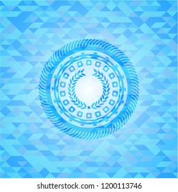  laurel wreath icon inside sky blue emblem with triangle mosaic background