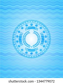 laurel wreath icon inside sky blue water badge.