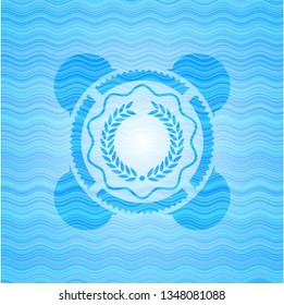 laurel wreath icon inside sky blue water badge background.
