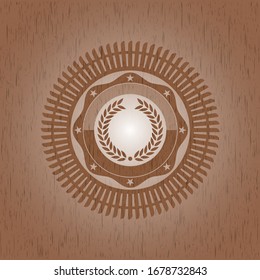 laurel wreath icon inside vintage wooden emblem