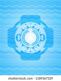 laurel wreath icon inside water wave concept style badge.