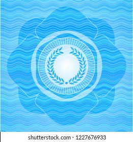 laurel wreath icon inside water representation emblem.