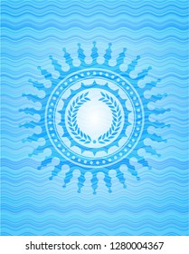 laurel wreath icon inside water representation emblem.